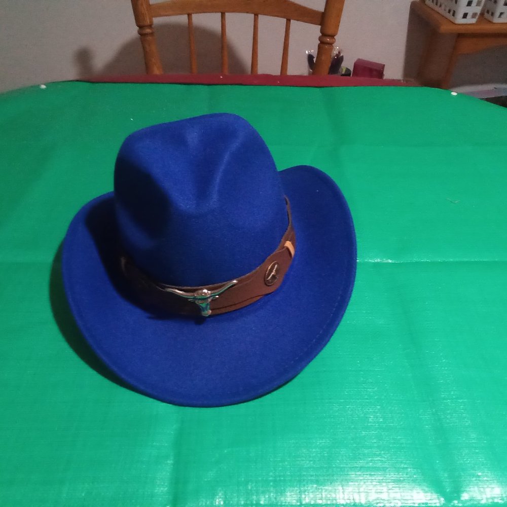 Blue Felt Leather Bound Hat